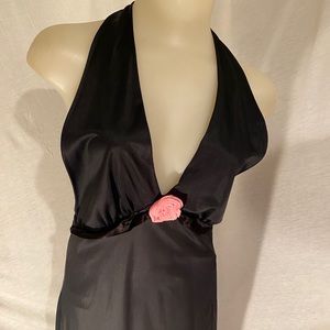 Ladies Black Nylon HalterLong Gown size S PinkRose
